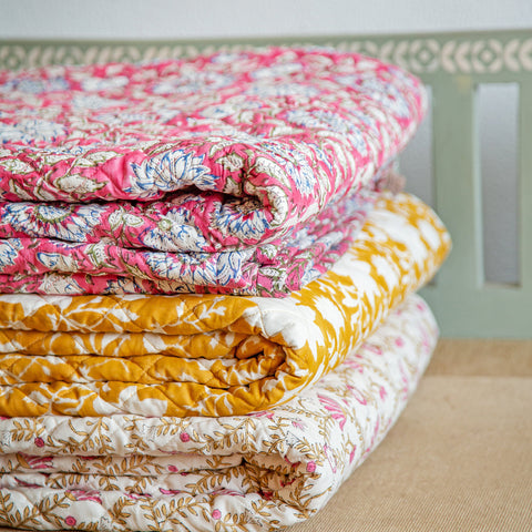 Hand Block Printed Bed Quilts