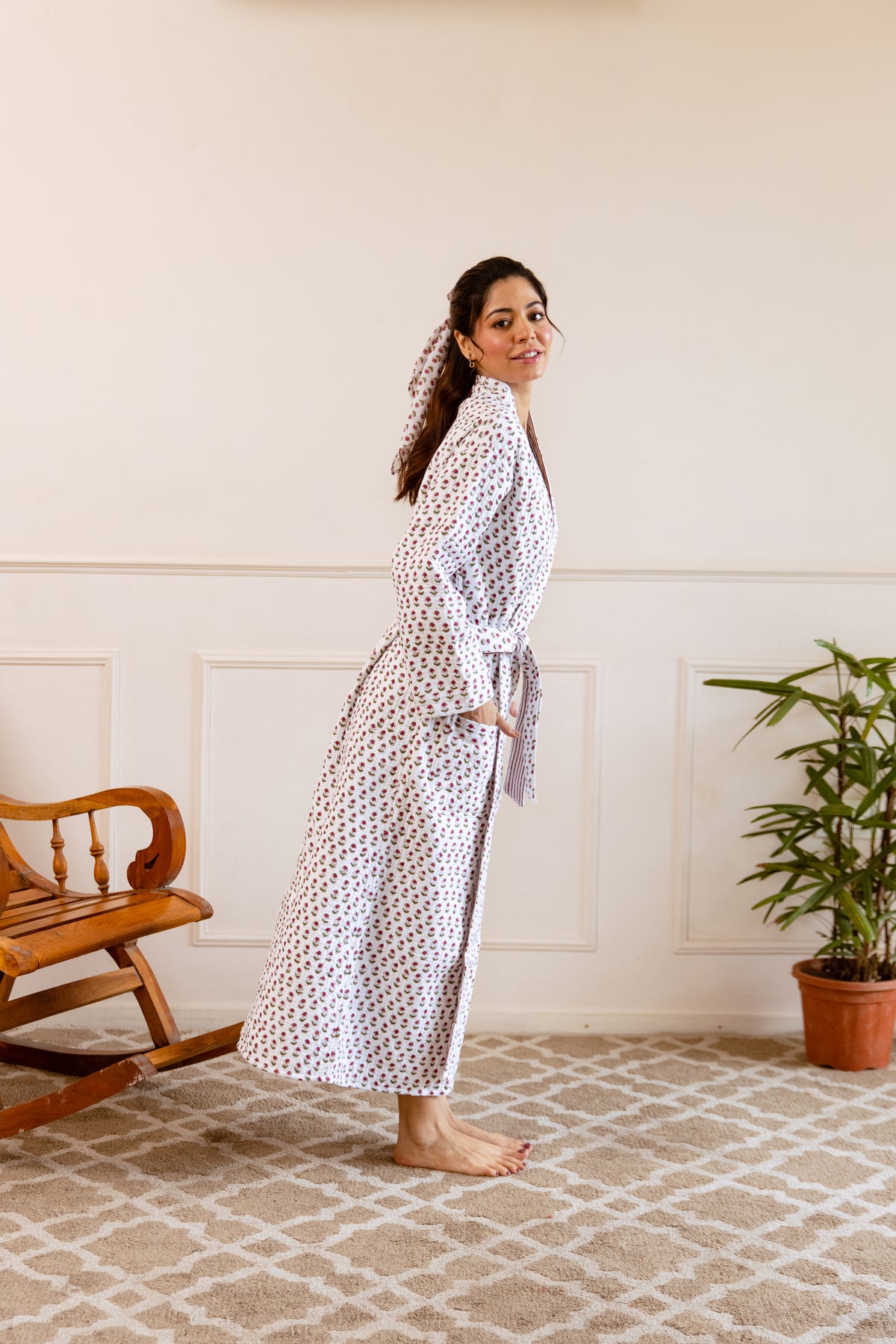 Luxury Quilted Hand Block Print Robe - Wild Rose– HappyCabbageLondon