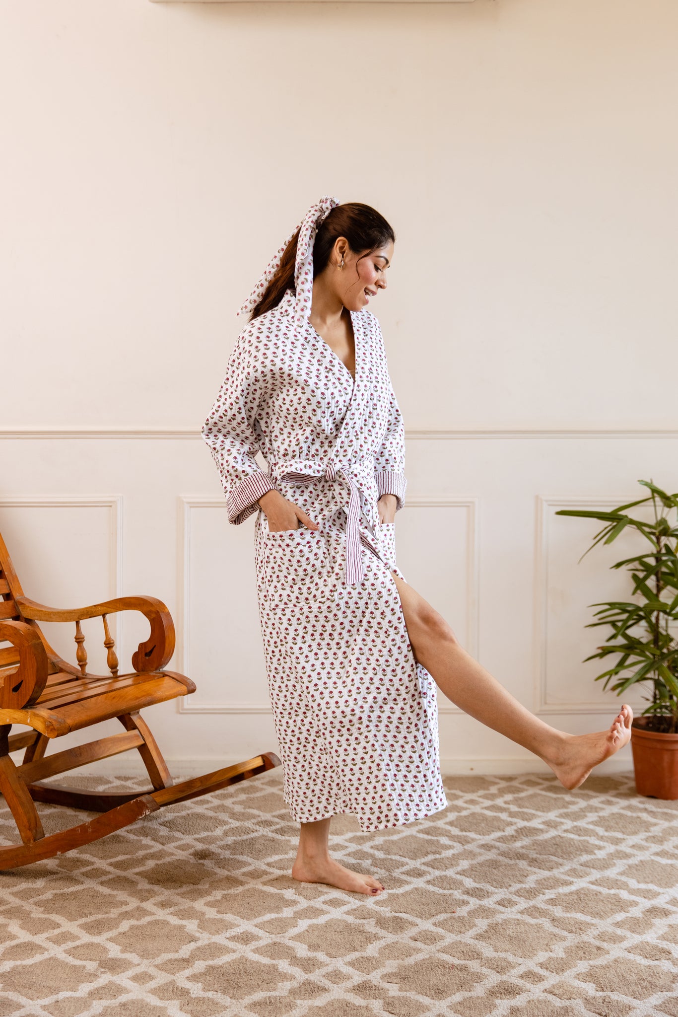 Block Print Robe Luxury Quilted Hand Block Print Robe - Wild Rose– HappyCabbageLondon