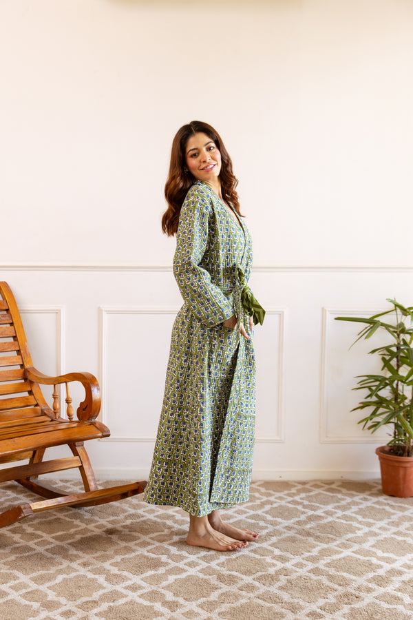 quilted cotton dressing gown Luxury Quilted Cotton Robes HappyCabbageLondon