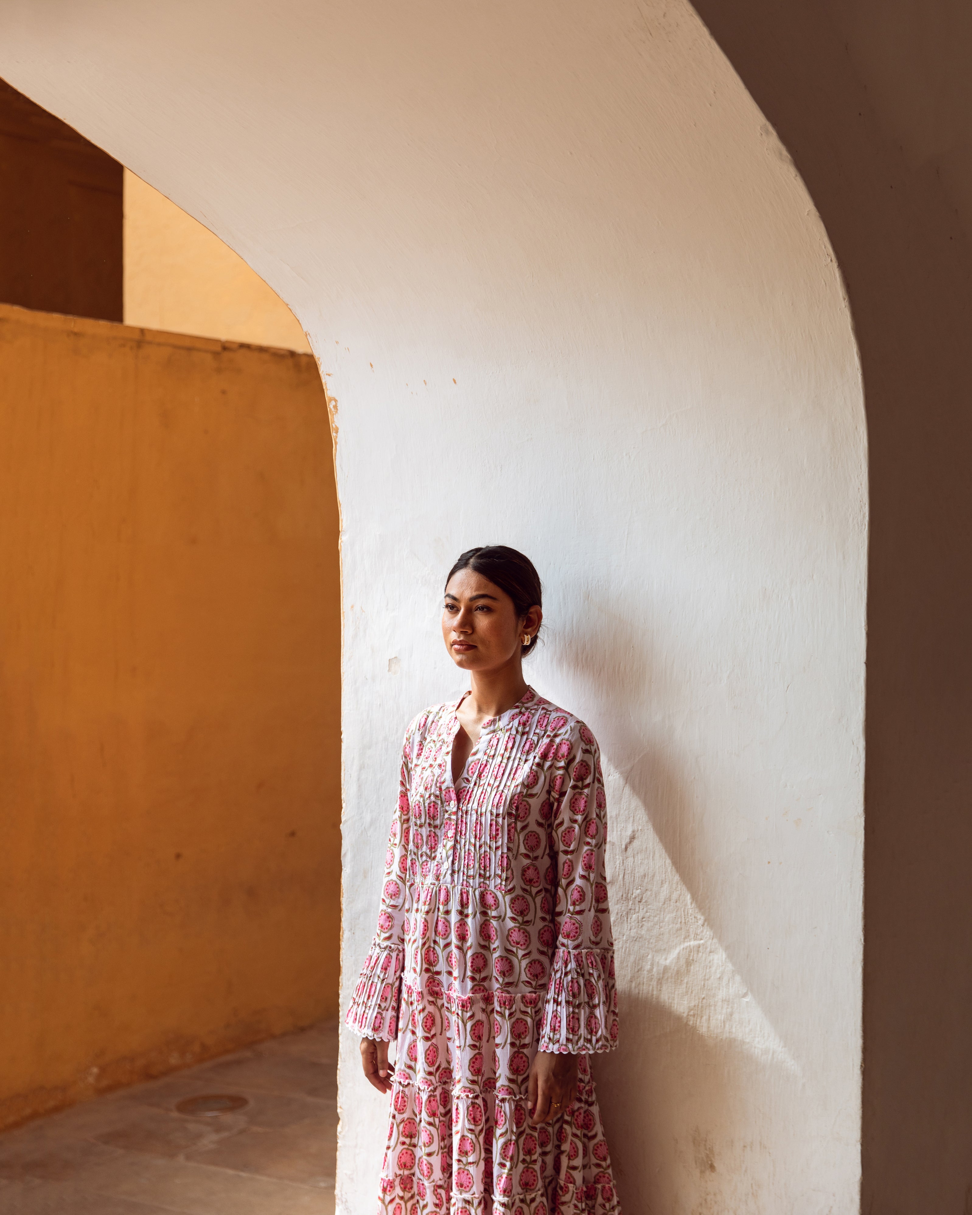 Veyda Midi Shirt Dress in Pink with White Stripe Cotton