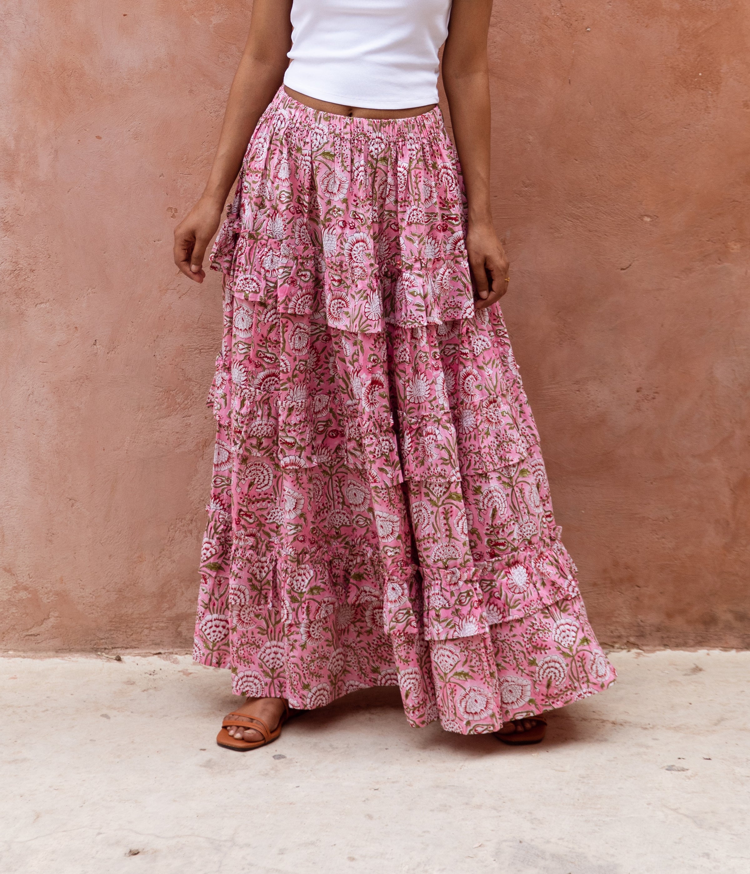 CA Everyday Skirt - Burgundy Block Print