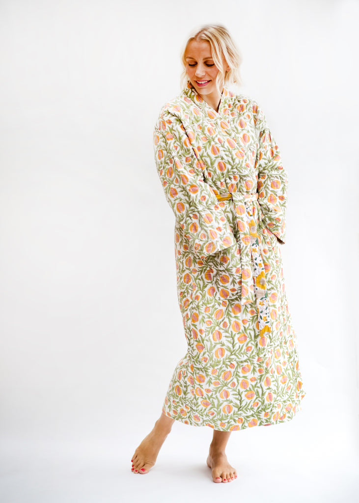 Organic Cotton Kimono Robe, Hand Block Printed, Fern Design | Shades of  Cool London