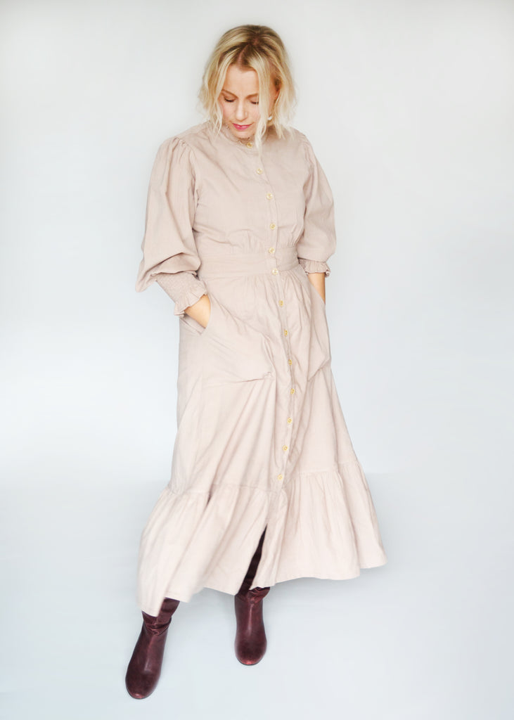 SALE The Sylvie, Pale Dusky Pink Corduroy Dress with Block Print Linin– HappyCabbageLondon SALE The Sylvie, Pale Dusky Pink Corduroy Dress with Block Print Linin– HappyCabbageLondon